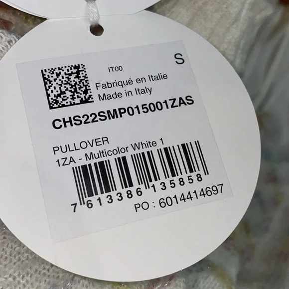 SEE BY CHLOE Iza Women’s Sweater Size S NWT Multicolor White Crew Neck Oversized